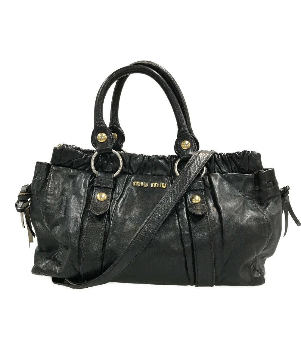 Miu Miu Bow Vitello Lux Leather 2Way Shoulder Bag Black